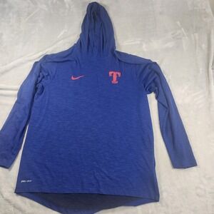 Nike Dri-Fit Mens Texas Rangers Baseball Hooded L/S T-Shirt Size Large